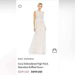 Mac Duggal White Floral Gown
